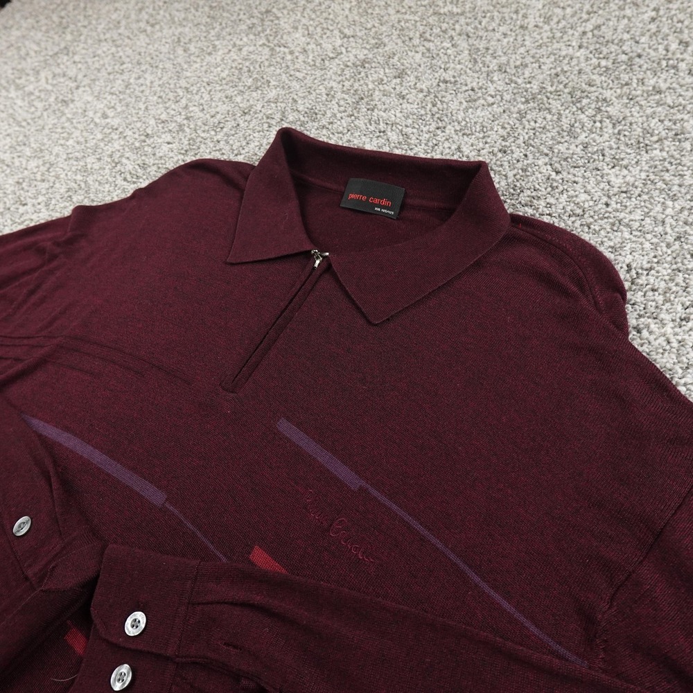 Silk Cashmere Sweater Mens 2XL Red Pullover 1/4 Zip Collared Polo Knit Cozy Warm